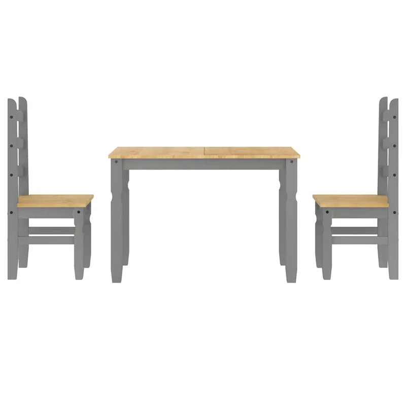 3 Piece Dining Set "PANAMA" Grey Solid Wood Pine