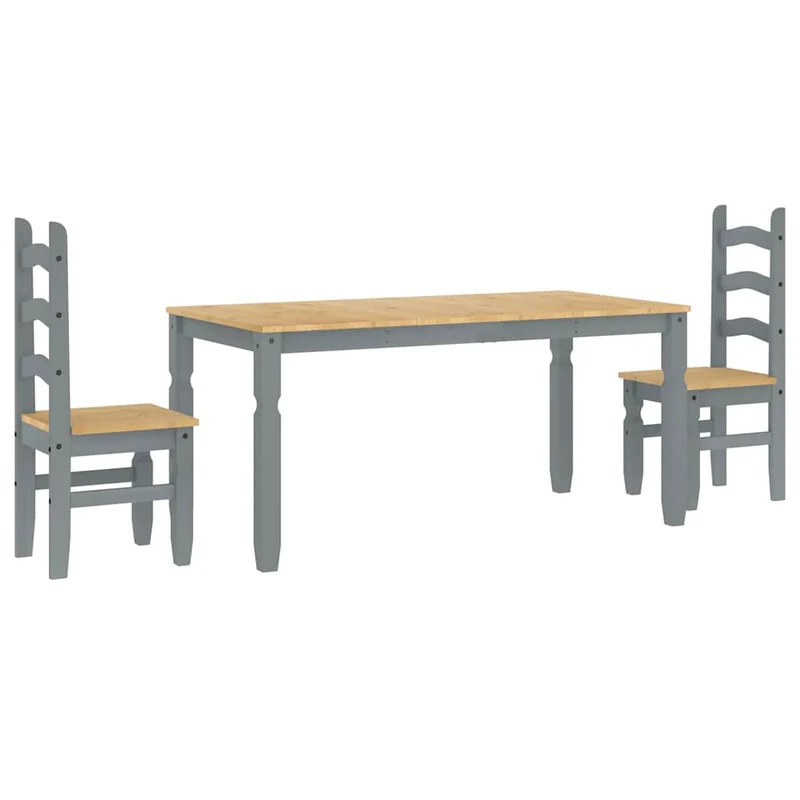 3 Piece Dining Set "PANAMA" Grey Solid Wood Pine
