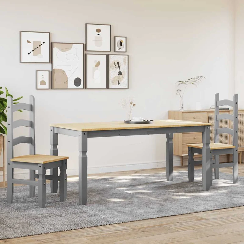 3 Piece Dining Set "PANAMA" Grey Solid Wood Pine