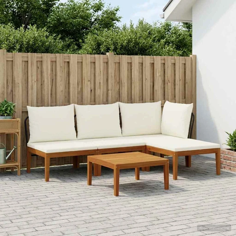 5 pcs Solid Acacia Wood & Rope Natural