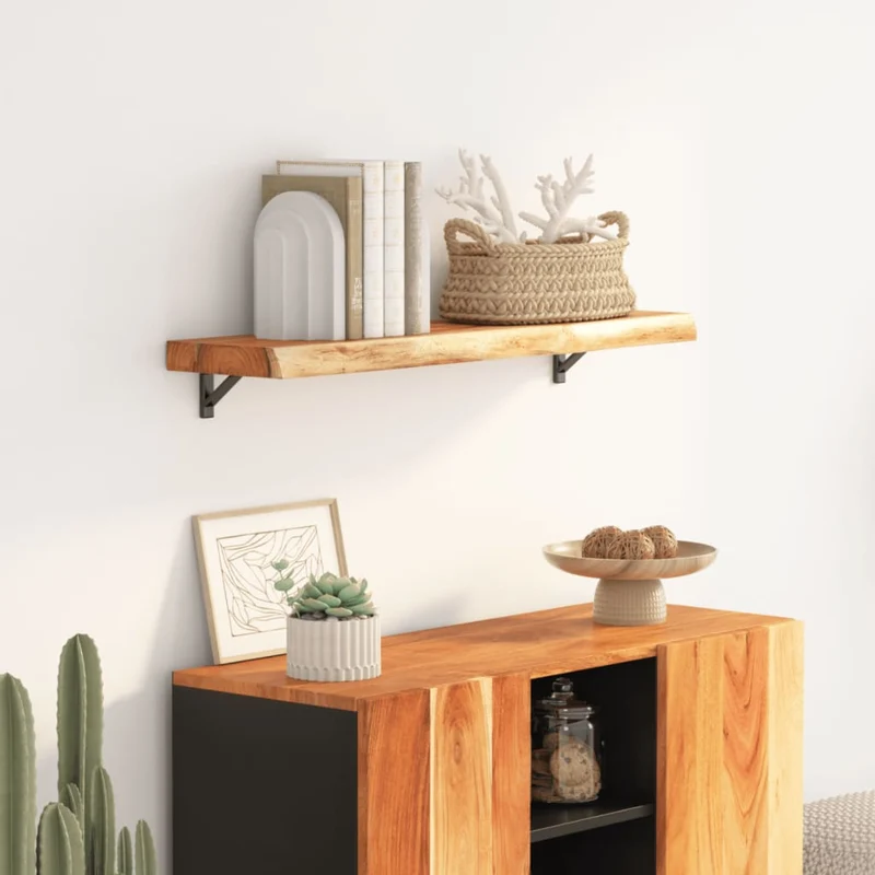 Wall Shelf 90x20x3,8 cm Rectangular Solid Wood Acacia Live Edge