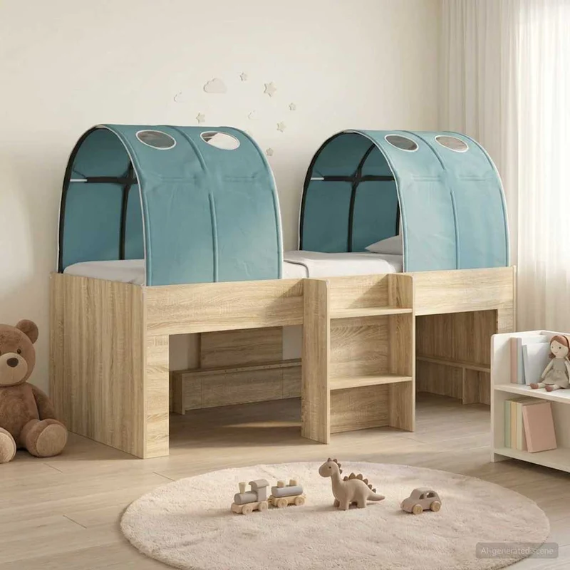 Bed with Tunnel 3 pcs Sonoma Oak and Light Blue Engineered Wood