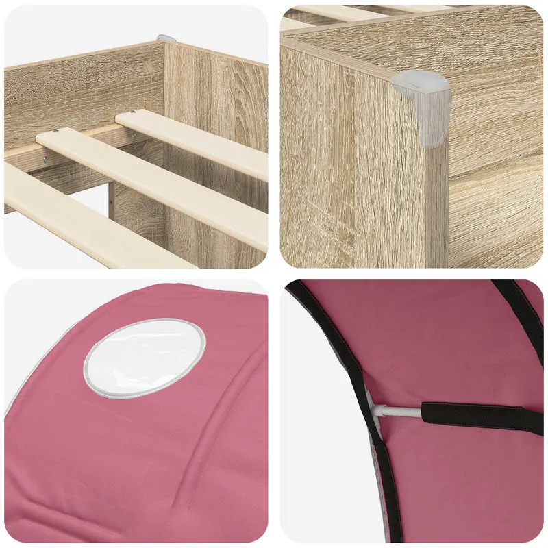 Bed with Tunnel 3 pcs Sonoma Oak and Pink Engineered Wood