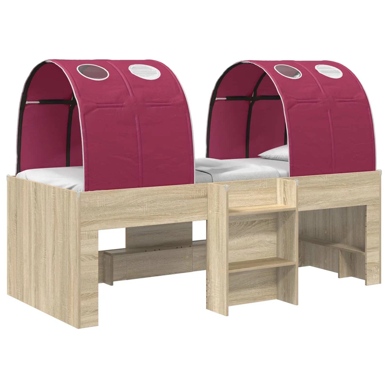 Bed with Tunnel 3 pcs Sonoma Oak and Red Engineered Wood
