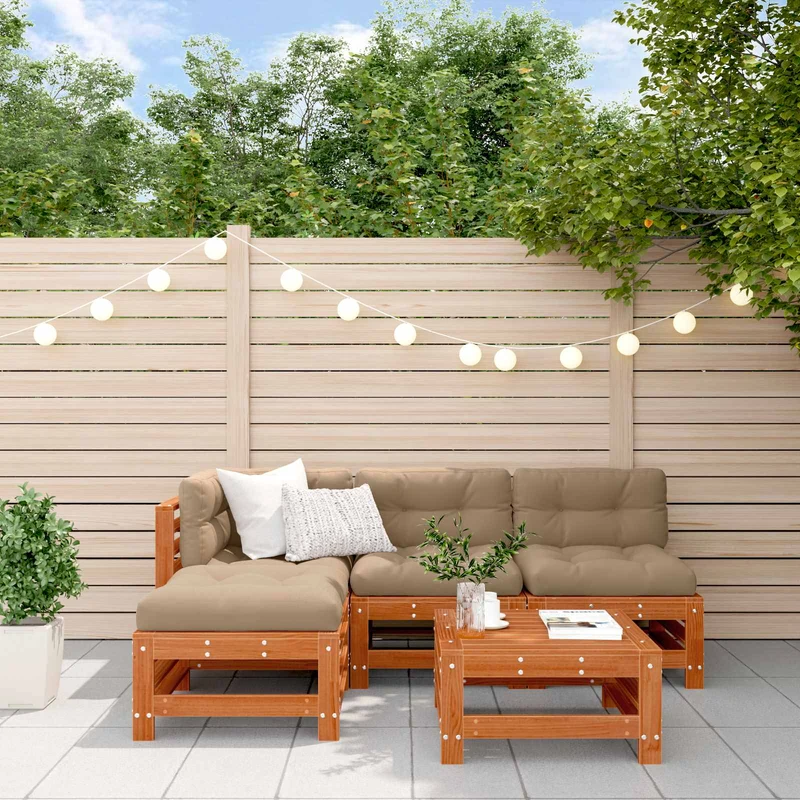 Garden Lounge Set 5 pcs Wax Brown Solid Pine Wood