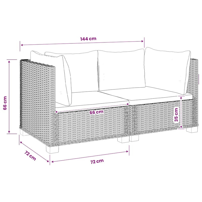 2 pcs Rattan Lounge Set with Cushions GENDT Natural Rattan