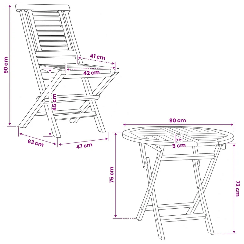 5 Piece Folding Garden Bistro Set Natural Solid Teak Wood