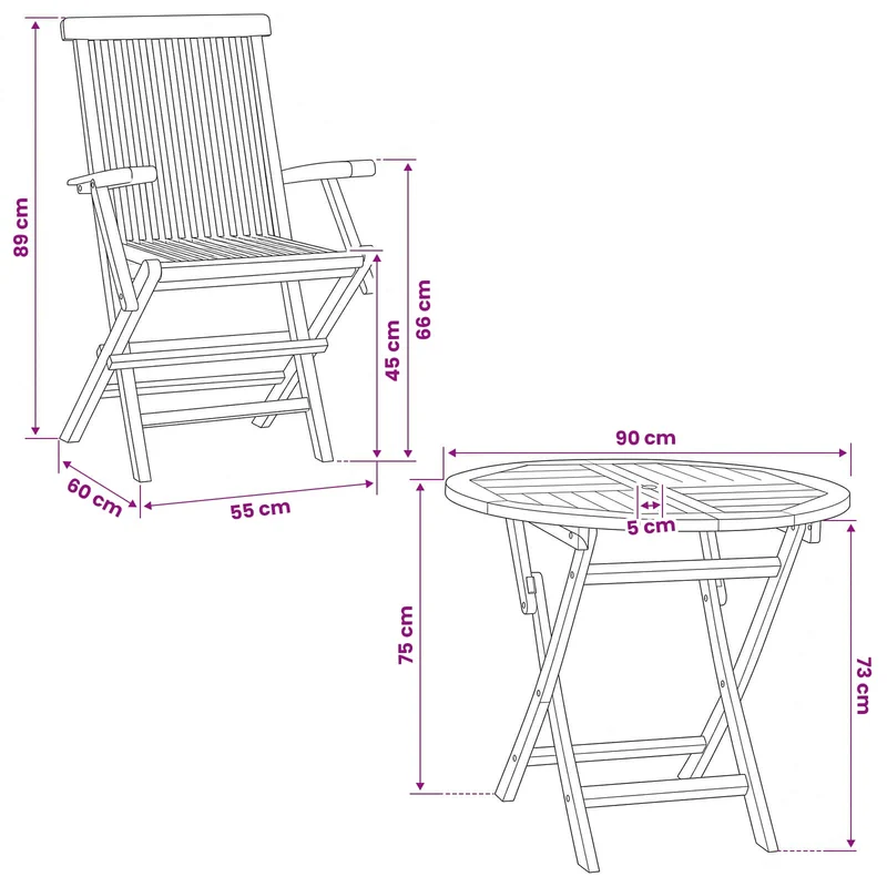 3 Piece Folding Garden Bistro Set Natural Solid Teak Wood