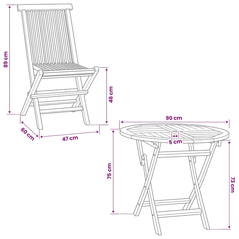 3 Piece Folding Garden Bistro Set Natural Solid Teak Wood