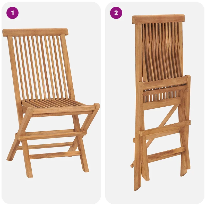 5 Piece Folding Garden Bistro Set Natural Solid Teak Wood