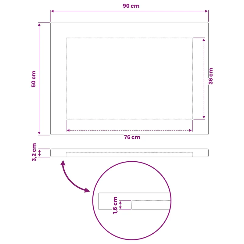 Rectangular Table Top 90 x 50 x 3.2 cm Rectangular