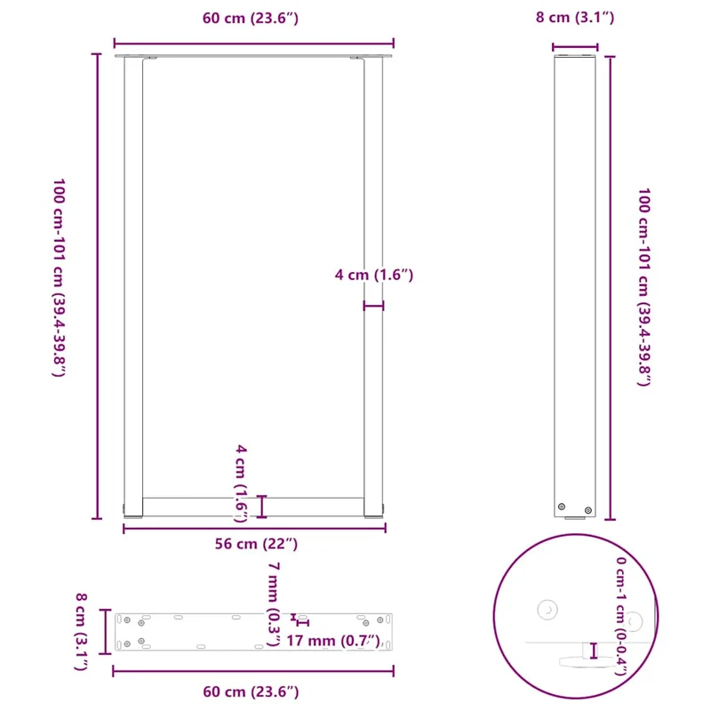 Bar Table Legs U-Shaped 2 pcs Anthracite 60x(100-101) cm Steel