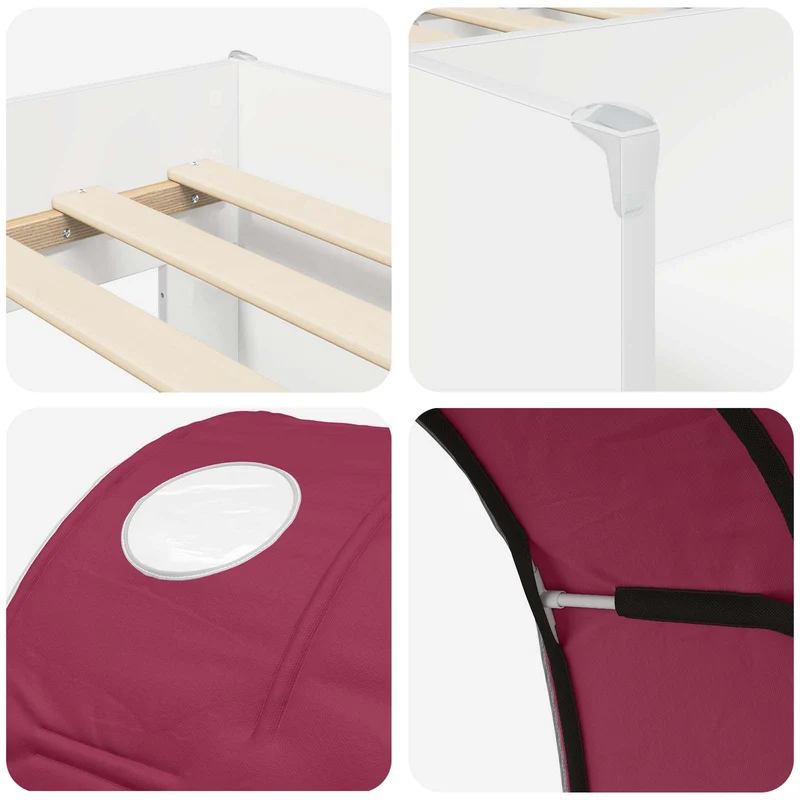 Bed with Tunnel 3 pcs White and Red Engineered Wood