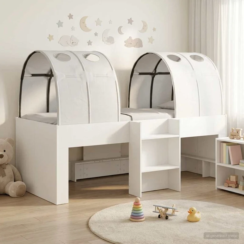 Bed with Tunnel 3 pcs White Engineered Wood