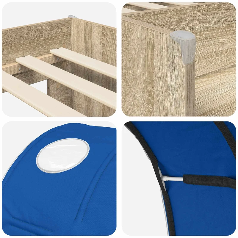 Bed with Tunnel 3 pcs Sonoma and Blue Engineered Wood