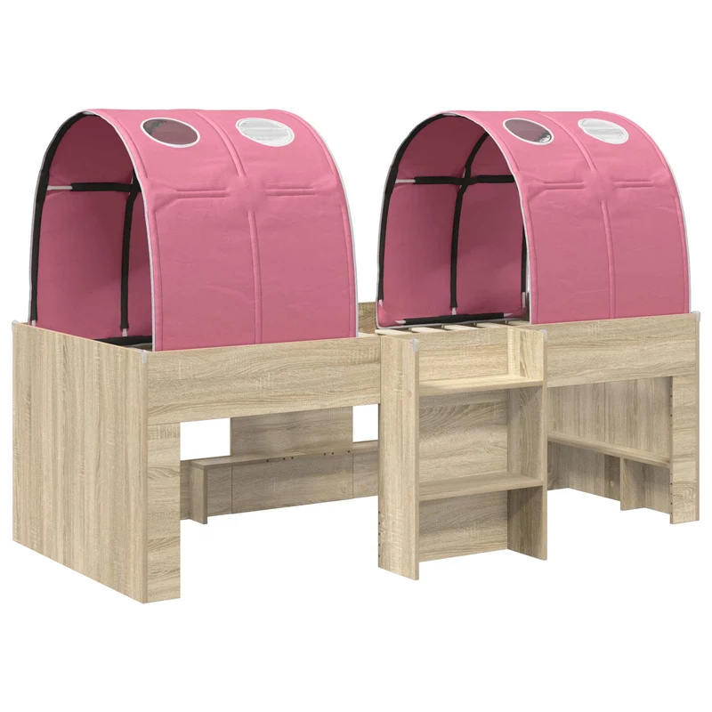 Bed with Tunnel 4 pcs Sonoma and Pink Engineered Wood