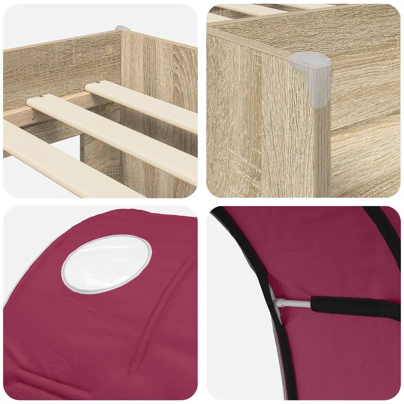 Bed with Tunnel 3 pcs Sonoma and Red Engineered Wood