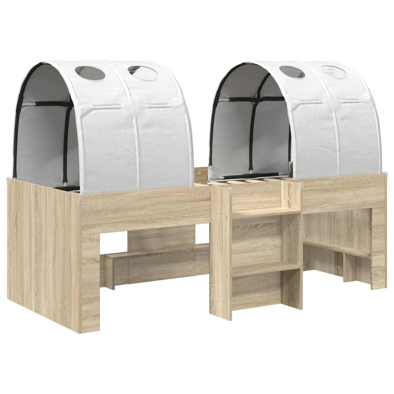 Bed with Tunnel 3 pcs Sonoma and White Engineered Wood