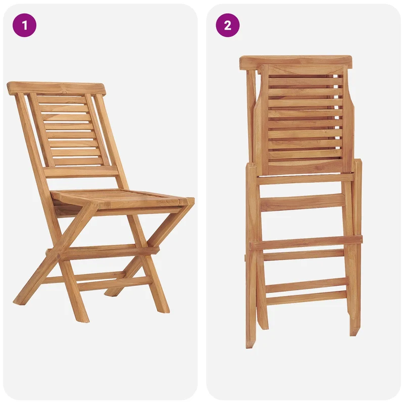 5 Piece Folding Garden Bistro Set Natural Solid Teak Wood