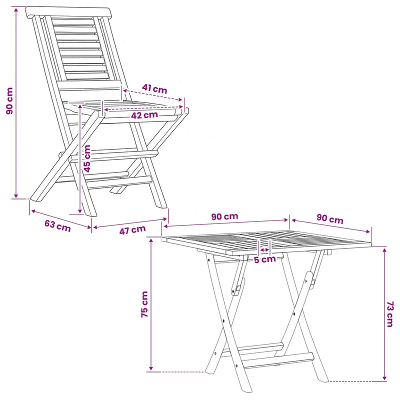5 Piece Folding Garden Bistro Set Natural Solid Teak Wood