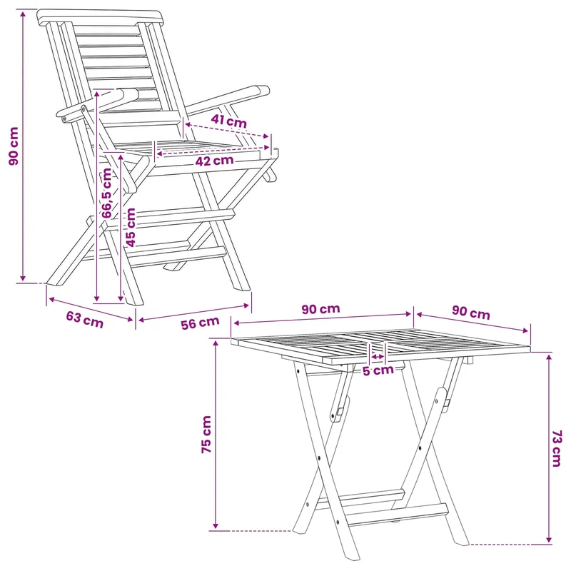 5 Piece Folding Garden Bistro Set Natural Solid Teak Wood