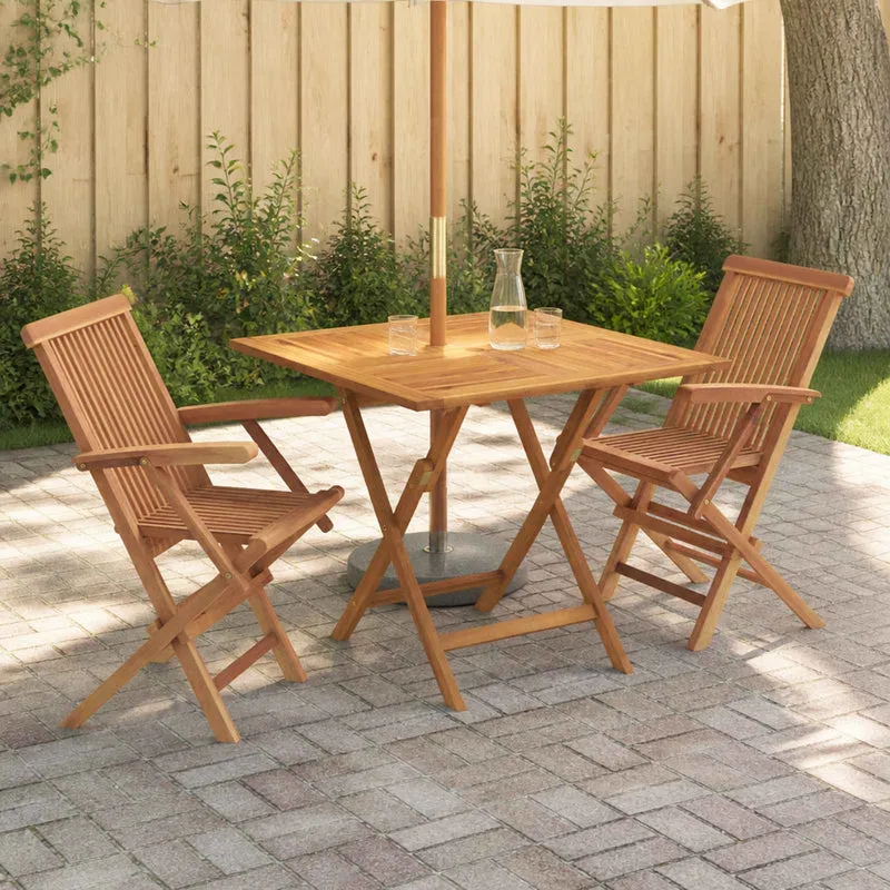 3 Piece Folding Garden Bistro Set 3 pcs Natural Solid Teak Wood