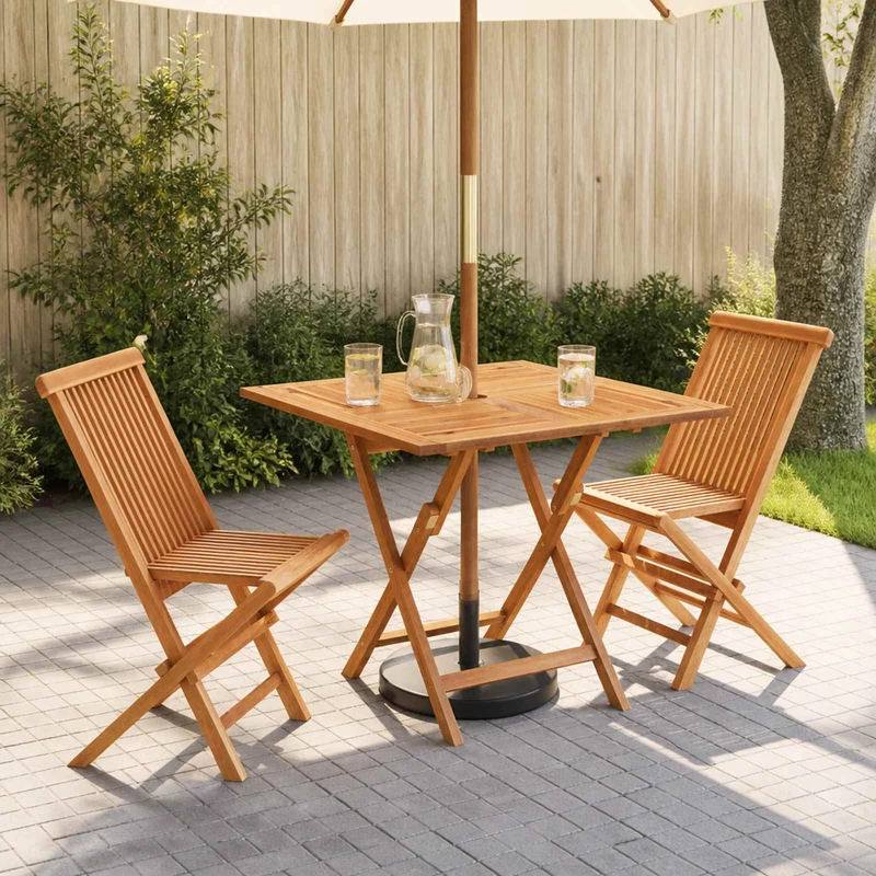 3 Piece Folding Garden Bistro Set Natural Solid Teak Wood