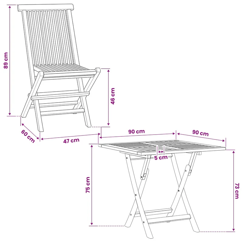 5 Piece Folding Garden Bistro Set Natural Solid Teak Wood