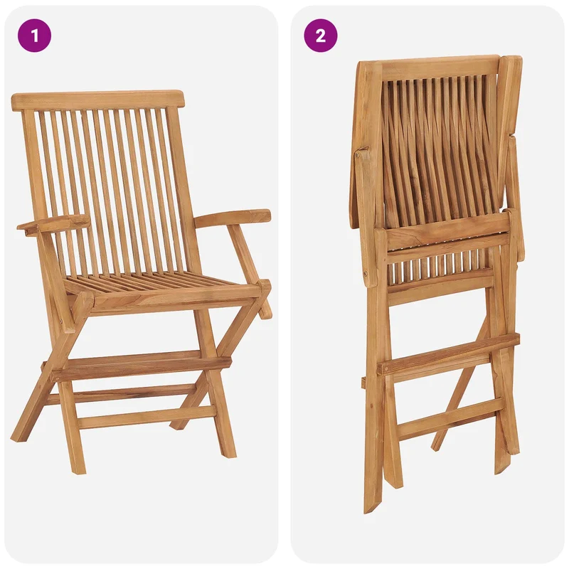 3 Piece Folding Garden Bistro Set 3 pcs Natural Solid Teak Wood