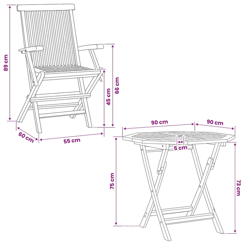 3 Piece Folding Garden Bistro Set 3 pcs Natural Solid Teak Wood