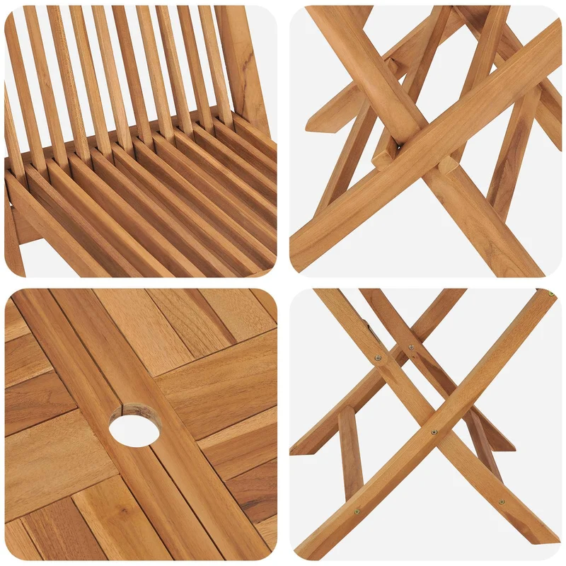 5 Piece Folding Garden Bistro Set Natural Solid Teak Wood