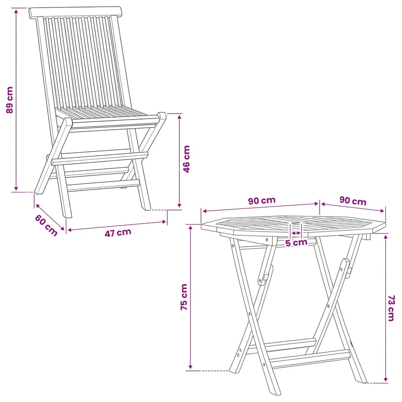 5 Piece Folding Garden Bistro Set Natural Solid Teak Wood