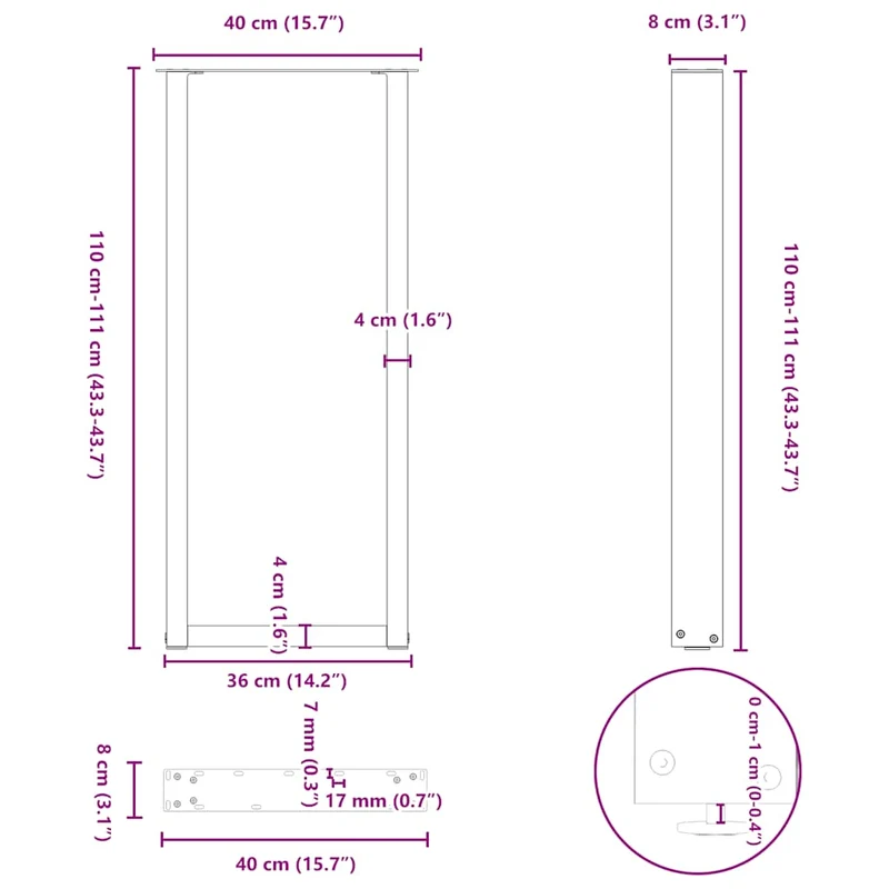 Bar Table Legs U-Shaped 2 pcs Anthracite 40x(110-111) cm Steel