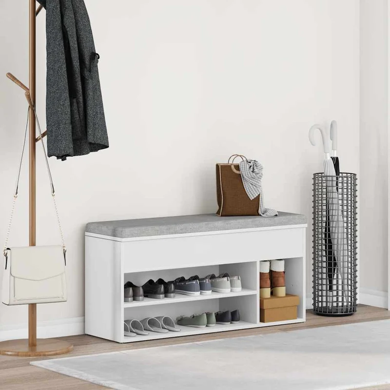 Shoe Bench White 102x30,5x45 cm Engineered Wood