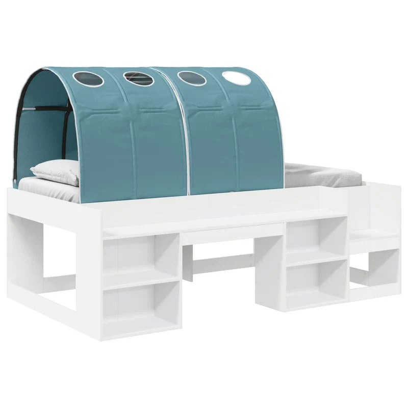 Bed with Tunnel 3 pcs White and Light Blue Engineered Wood