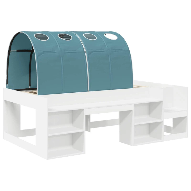 Bed with Tunnel 3 pcs White and Light Blue Engineered Wood
