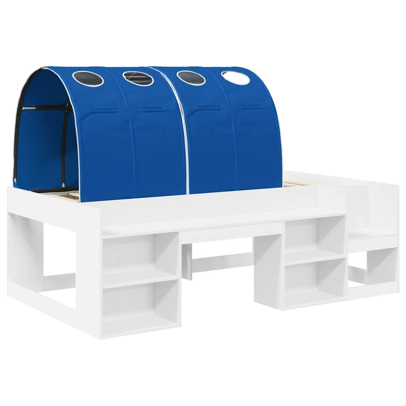 Bed with Tunnel with Shelf 3 pcs White and Blue Engineered Wood