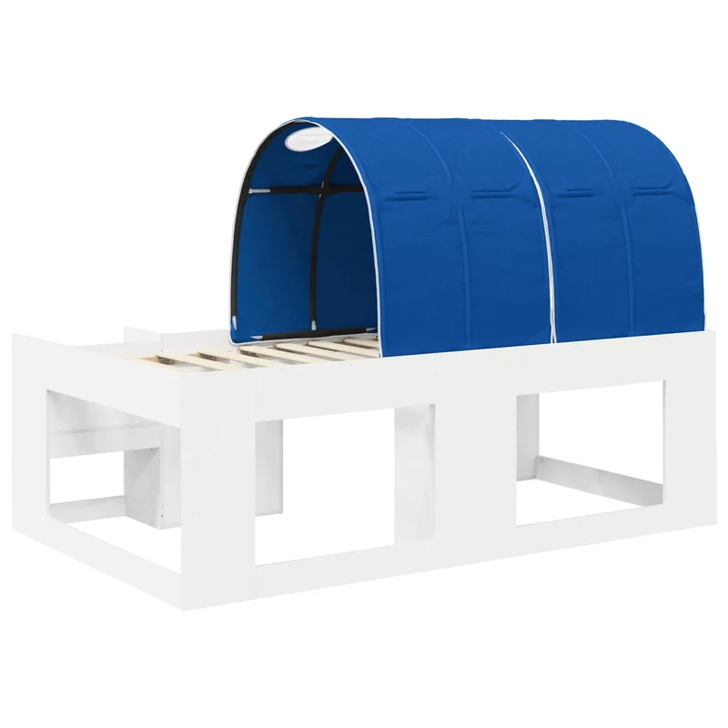 Bed with Tunnel with Shelf 3 pcs White and Blue Engineered Wood