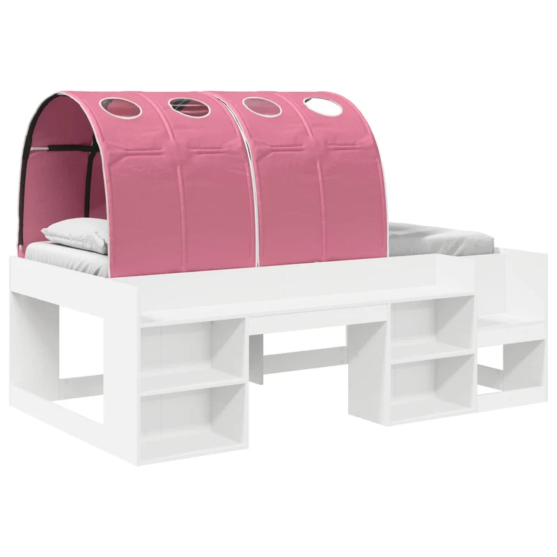 Bed with Tunnel with Shelf 3 pcs White and Pink Engineered Wood
