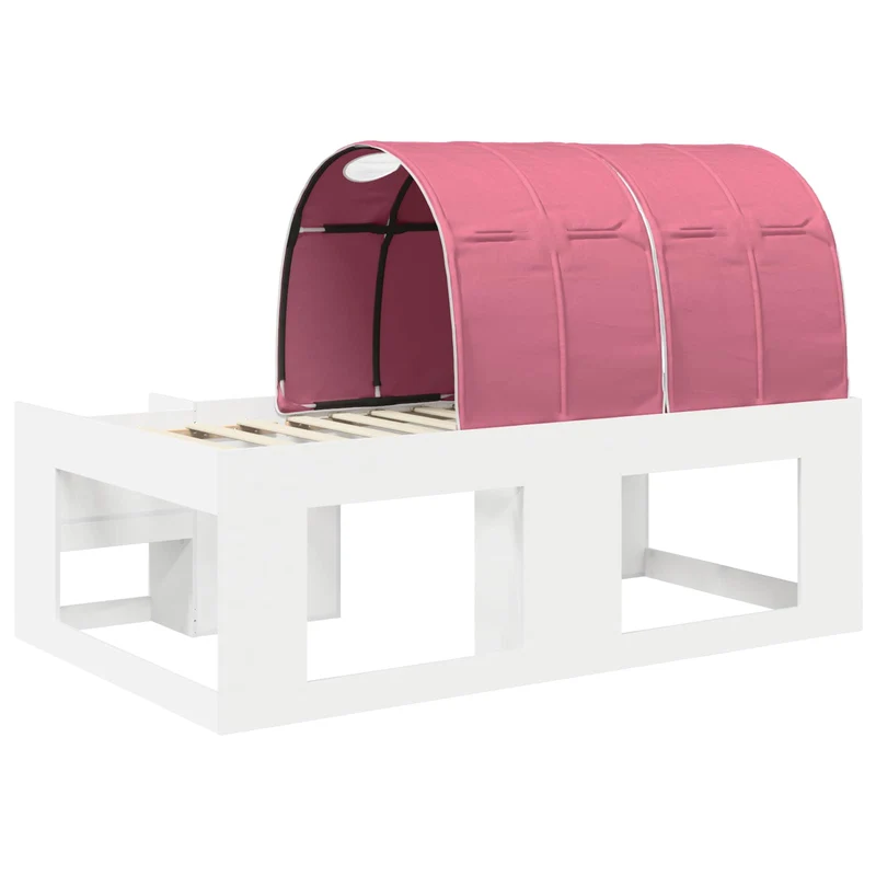 Bed with Tunnel with Shelf 3 pcs White and Pink Engineered Wood