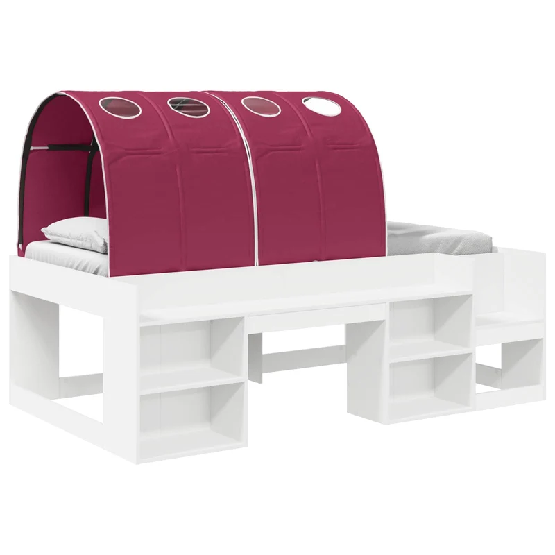 Bed with Tunnel with Shelf 3 pcs White and Red Engineered Wood