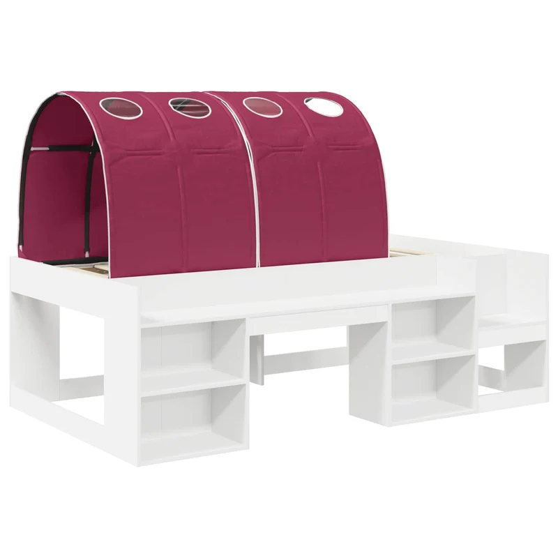 Bed with Tunnel with Shelf 3 pcs White and Red Engineered Wood