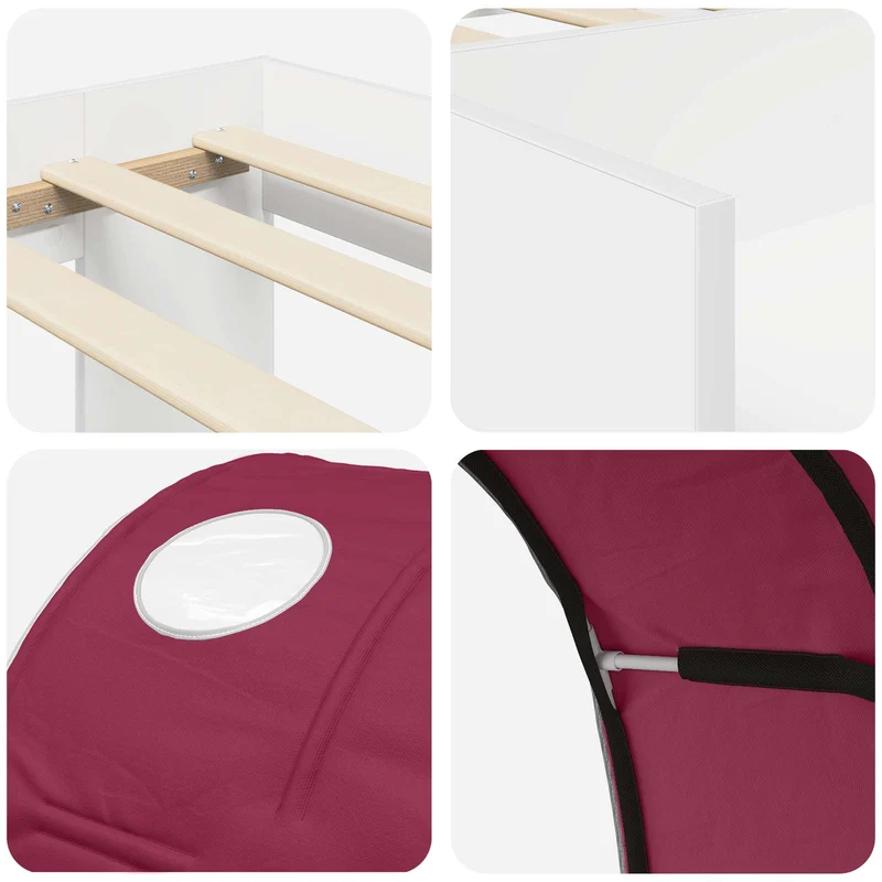 Bed with Tunnel with Shelf 3 pcs White and Red Engineered Wood