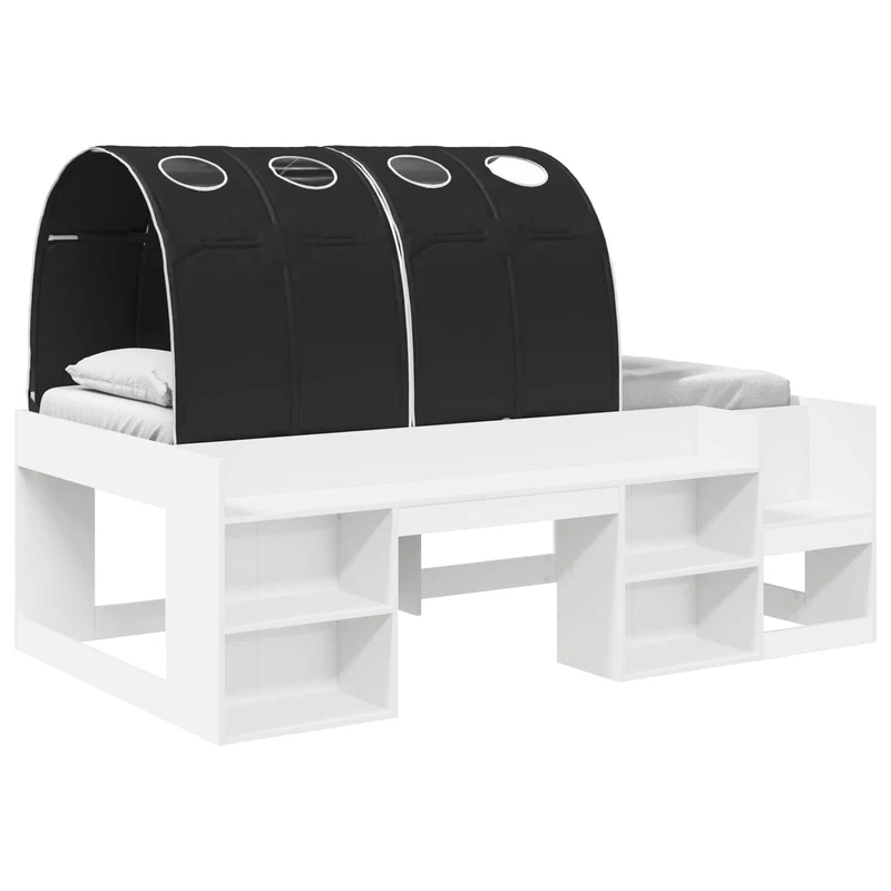 Bed with Tunnel 3 pcs White and Black Engineered Wood
