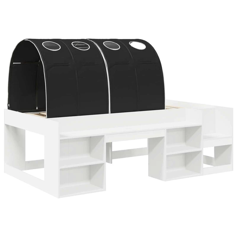 Bed with Tunnel 3 pcs White and Black Engineered Wood