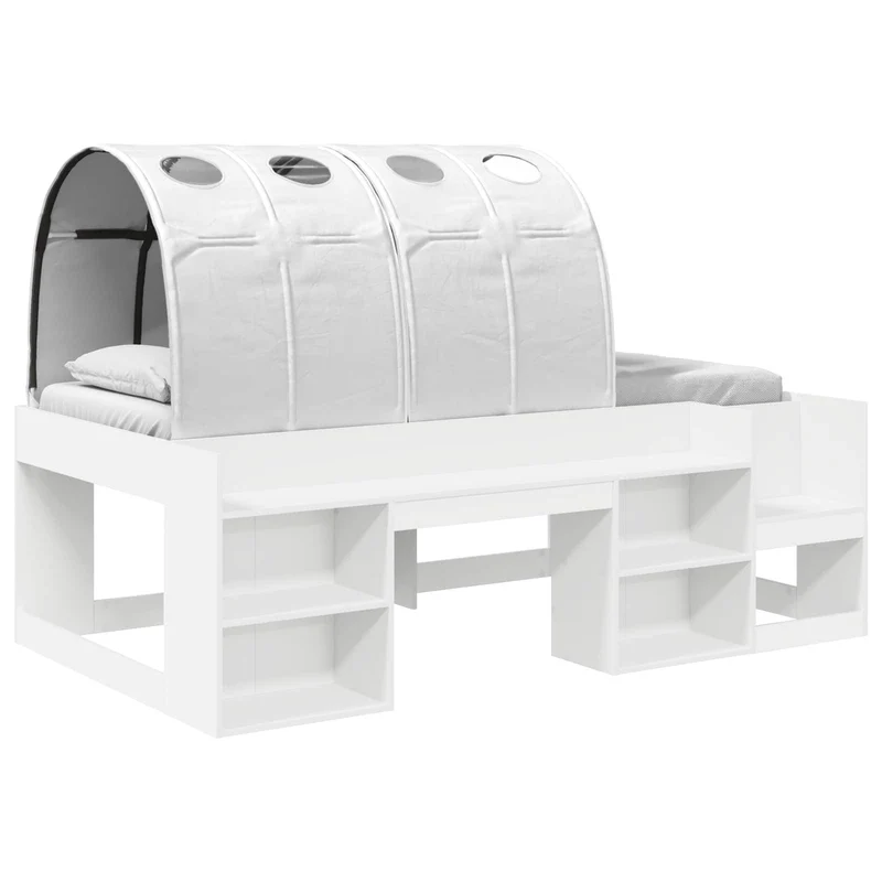 Bed with Tunnel with Shelf 3 pcs White Engineered Wood