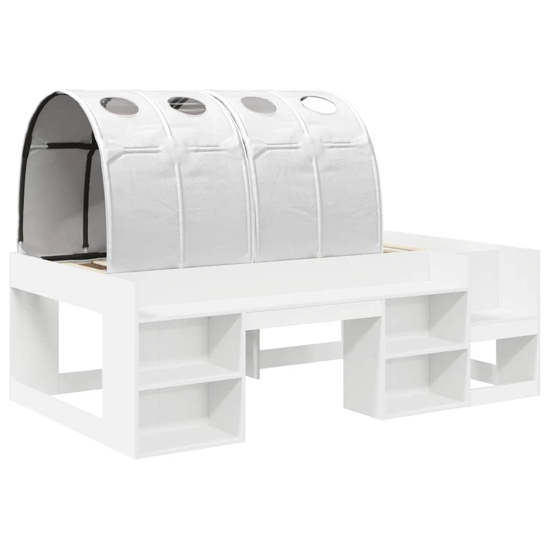 Bed with Tunnel with Shelf 3 pcs White Engineered Wood