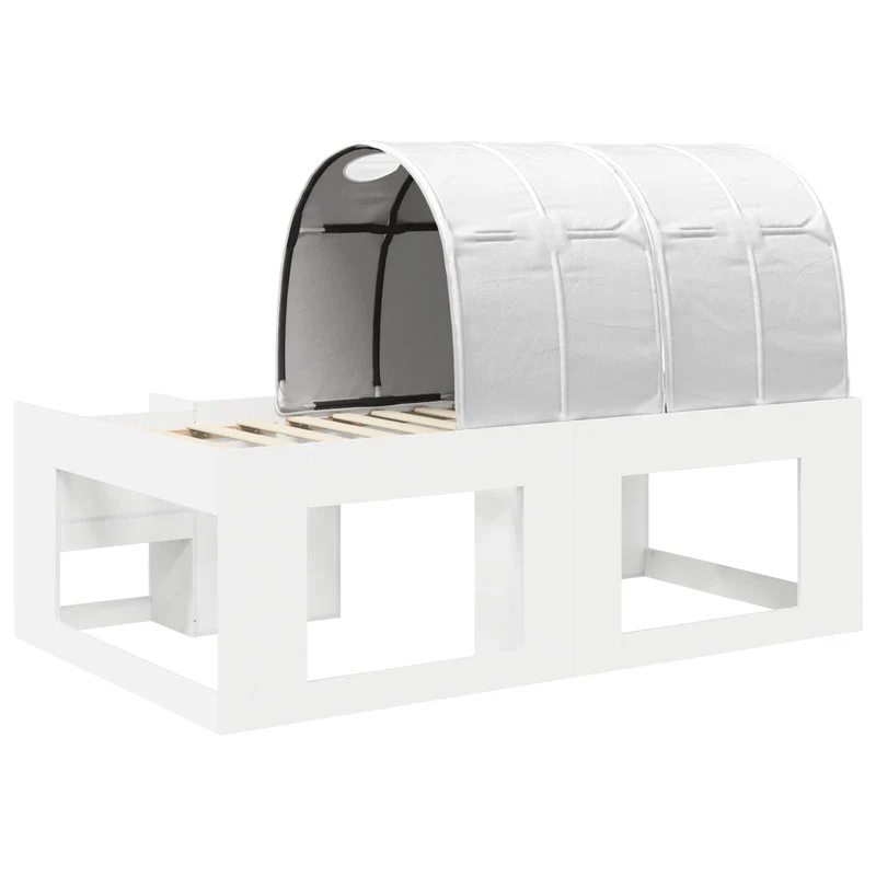 Bed with Tunnel with Shelf 3 pcs White Engineered Wood