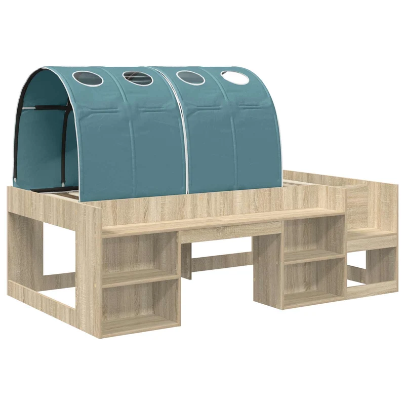 Bed with Tunnel 3 pcs Sonoma Oak and Light Blue Engineered Wood