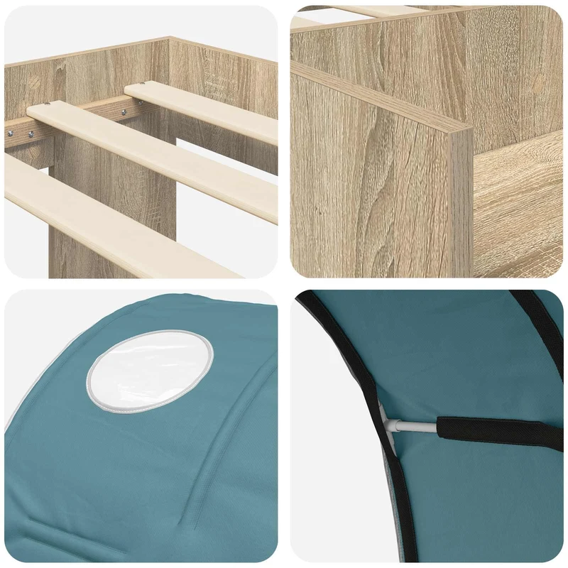 Bed with Tunnel 3 pcs Sonoma Oak and Light Blue Engineered Wood